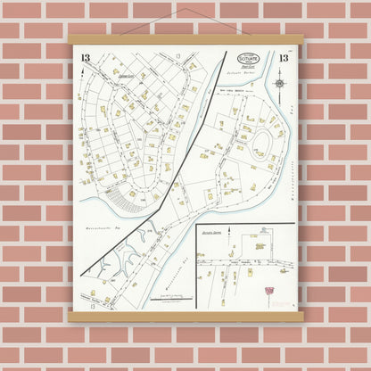 Old map wall art mockup — magnetic wood frame on brick wall — Sanborn Fire Insurance Map from Scituate, Plymouth County, Massachusetts (1926), Sheet #0013