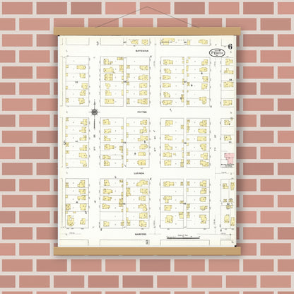 Old map wall art mockup — magnetic wood frame on brick wall — Sanborn Fire Insurance Map from Perry, Dallas County, Iowa (1911), Sheet #0006