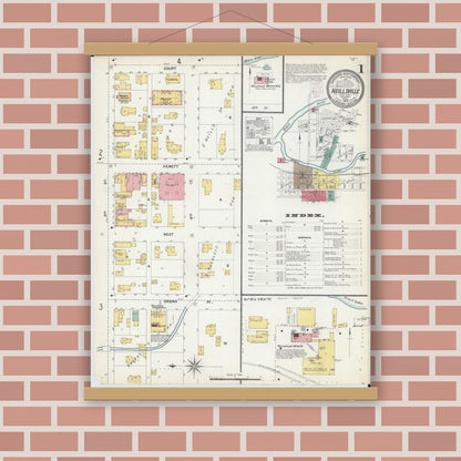 Old map wall art mockup — magnetic wood frame on brick wall — Sanborn Fire Insurance Map from Neillsville, Clark County, Wisconsin (1903) - Complete Map Set