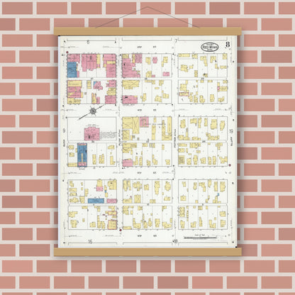 Old map wall art mockup — magnetic wood frame on brick wall — Sanborn Fire Insurance Map from Red Wing, Goodhue County, Minnesota (1917), Sheet #0008