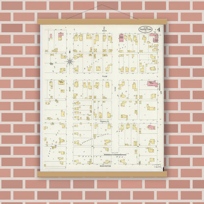 Old map wall art mockup — magnetic wood frame on brick wall — Sanborn Fire Insurance Map from Thorntown, Boone County, Indiana (1898), Sheet #0004