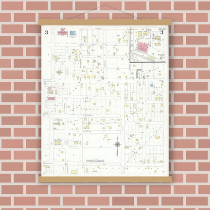 Old map wall art mockup — magnetic wood frame on brick wall — Sanborn Fire Insurance Map from Eden, Concho County, Texas (1940), Sheet #0003