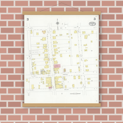 Old map wall art mockup — magnetic wood frame on brick wall — Sanborn Fire Insurance Map from Tionesta, Forest County, Pennsylvania (1930), Sheet #0003