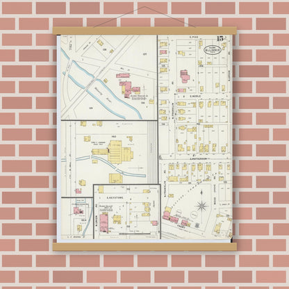 Old map wall art mockup — magnetic wood frame on brick wall — Sanborn Fire Insurance Map from Alliance, Stark County, Ohio (1898), Sheet #0015