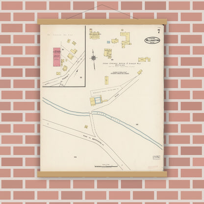 Old map wall art mockup — magnetic wood frame on brick wall — Sanborn Fire Insurance Map from Williamstown, Berkshire County, Massachusetts (1922), Sheet #0007