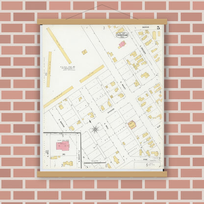 Old map wall art mockup — magnetic wood frame on brick wall — Sanborn Fire Insurance Map from Cheboygan, Cheboygan County, Michigan (1900), Sheet #0005