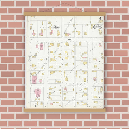 Old map wall art mockup — magnetic wood frame on brick wall — Sanborn Fire Insurance Map from Winchester, Scott County, Illinois (1906), Sheet #0004