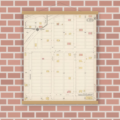 Old map wall art mockup — magnetic wood frame on brick wall — Sanborn Fire Insurance Map from El Centro, Imperial County, California (1914), Sheet #0002