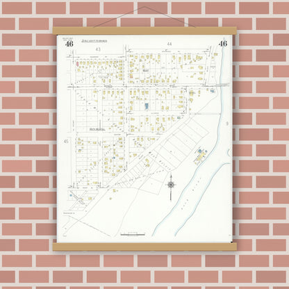 Old map wall art mockup — magnetic wood frame on brick wall — Sanborn Fire Insurance Map from Beloit, Rock County, Wisconsin (1939), Sheet #0046