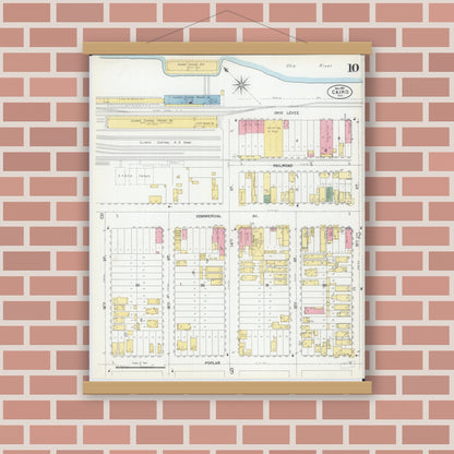 Old map wall art mockup — magnetic wood frame on brick wall — Sanborn Fire Insurance Map from Cairo, Alexander County, Illinois (1901), Sheet #0010