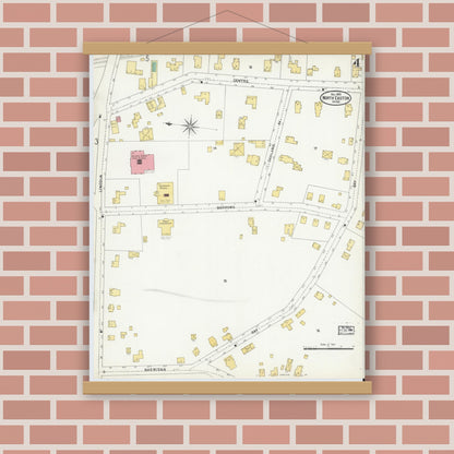 Old map wall art mockup — magnetic wood frame on brick wall — Sanborn Fire Insurance Map from North Easton, Bristol County, Massachusetts (1903), Sheet #0004