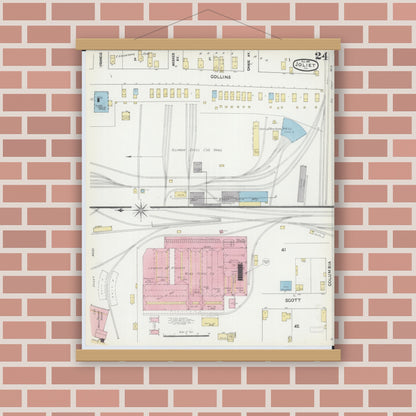 Old map wall art mockup — magnetic wood frame on brick wall — Sanborn Fire Insurance Map from Joliet, Will County, Illinois (1891), Sheet #0024