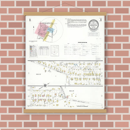 Old map wall art mockup — magnetic wood frame on brick wall — Sanborn Fire Insurance Map from Kingston, Ross County, Ohio (1949), Sheet #0001