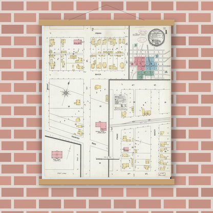 Old map wall art mockup — magnetic wood frame on brick wall — Sanborn Fire Insurance Map from Mitchell, Lawrence County, Indiana (1899) - Complete Map Set