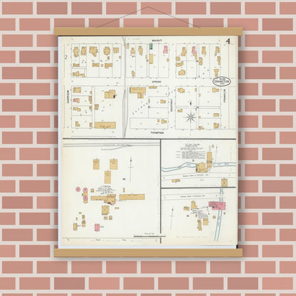 Old map wall art mockup — magnetic wood frame on brick wall — Sanborn Fire Insurance Map from Covington, Miami County, Ohio (1899), Sheet #0004