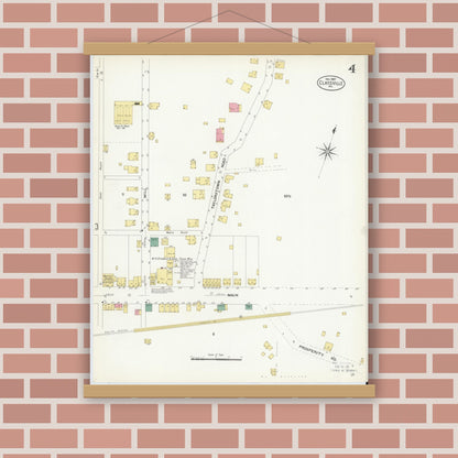 Old map wall art mockup — magnetic wood frame on brick wall — Sanborn Fire Insurance Map from Claysville, Washington County, Pennsylvania (1907), Sheet #0004