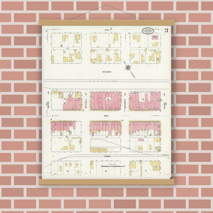 Old map wall art mockup — magnetic wood frame on brick wall — Sanborn Fire Insurance Map from Calvert, Robertson County, Texas (1911), Sheet #0003