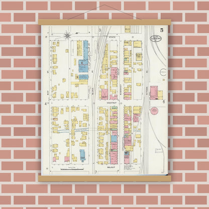 Old map wall art mockup — magnetic wood frame on brick wall — Sanborn Fire Insurance Map from Corning, Steuben County, New York (1898), Sheet #0005
