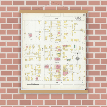 Old map wall art mockup — magnetic wood frame on brick wall — Sanborn Fire Insurance Map from Ansonia, Darke County, Ohio (1901), Sheet #0002