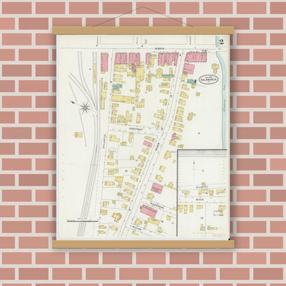 Old map wall art mockup — magnetic wood frame on brick wall — Sanborn Fire Insurance Map from Salamanca, Cattaraugus County, New York (1898), Sheet #0002