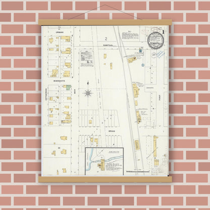 Old map wall art mockup — magnetic wood frame on brick wall — Sanborn Fire Insurance Map from Stewartville, Olmsted County, Minnesota (1899) - Complete Map Set