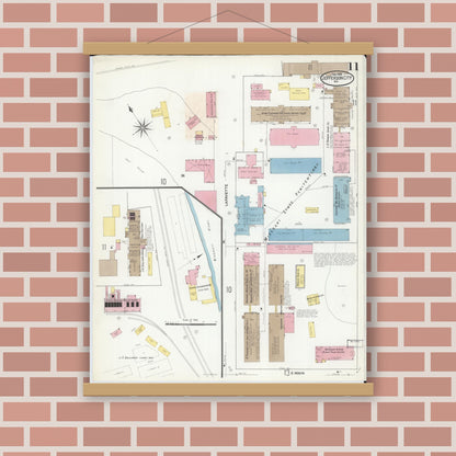 Old map wall art mockup — magnetic wood frame on brick wall — Sanborn Fire Insurance Map from Jefferson City, Cole County, Missouri (1908), Sheet #0011