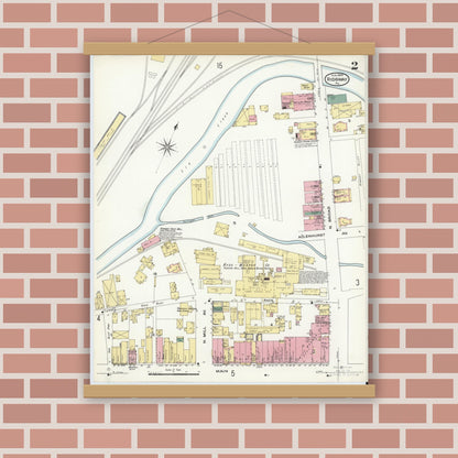 Old map wall art mockup — magnetic wood frame on brick wall — Sanborn Fire Insurance Map from Ridgway, Elk County, Pennsylvania (1909), Sheet #0002