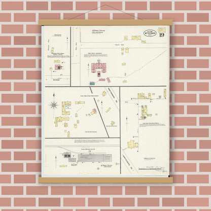 Old map wall art mockup — magnetic wood frame on brick wall — Sanborn Fire Insurance Map from Mount Vernon, Knox County, Ohio (1907), Sheet #0019