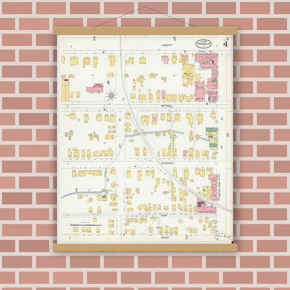Old map wall art mockup — magnetic wood frame on brick wall — Sanborn Fire Insurance Map from Franklin, Venango County, Pennsylvania (1901), Sheet #0004