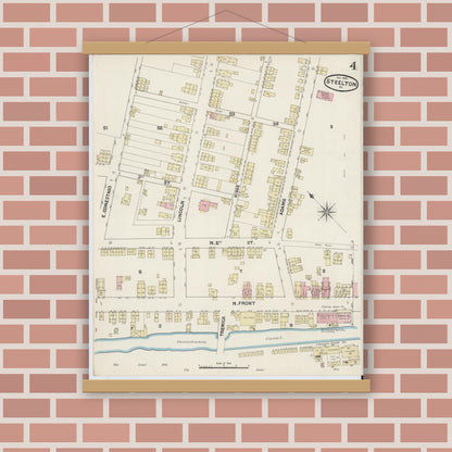 Old map wall art mockup — magnetic wood frame on brick wall — Sanborn Fire Insurance Map from Steelton, Dauphin County, Pennsylvania (1890), Sheet #0004
