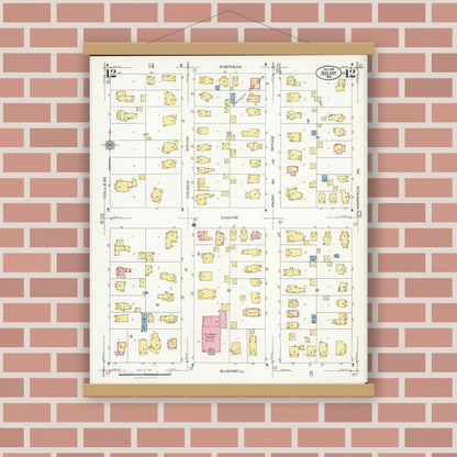 Old map wall art mockup — magnetic wood frame on brick wall — Sanborn Fire Insurance Map from Beloit, Rock County, Wisconsin (1926), Sheet #0012