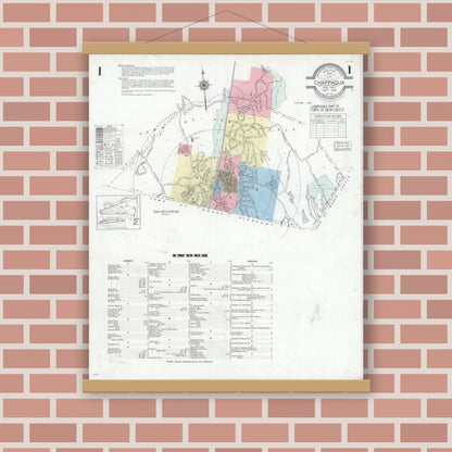 Old map wall art mockup — magnetic wood frame on brick wall — Sanborn Fire Insurance Map from Chappaqua, Westchester County, New York (1939) - Complete Map Set
