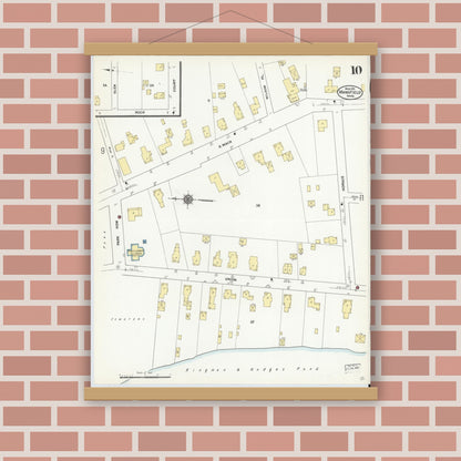 Old map wall art mockup — magnetic wood frame on brick wall — Sanborn Fire Insurance Map from Mansfield, Bristol County, Massachusetts (1911), Sheet #0010