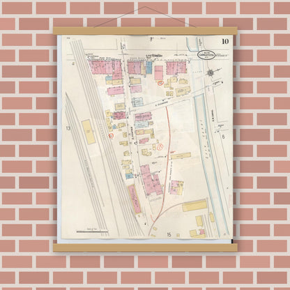 Old map wall art mockup — magnetic wood frame on brick wall — Sanborn Fire Insurance Map from Canastota, Madison County, New York (1959), Sheet #0010