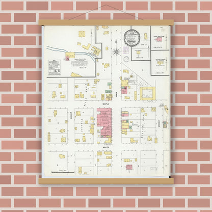 Old map wall art mockup — magnetic wood frame on brick wall — Sanborn Fire Insurance Map from Camden, Hillsdale County, Michigan (1901), Sheet #0001