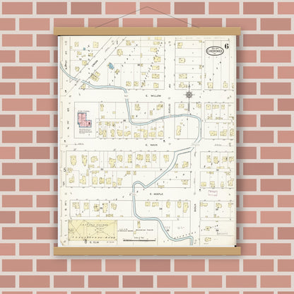 Old map wall art mockup — magnetic wood frame on brick wall — Sanborn Fire Insurance Map from Cherokee, Cherokee County, Iowa (1914), Sheet #0006