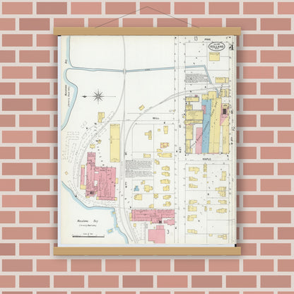 Old map wall art mockup — magnetic wood frame on brick wall — Sanborn Fire Insurance Map from Holland, Ottawa County, Michigan (1902), Sheet #0004