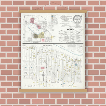 Old map wall art mockup — magnetic wood frame on brick wall — Sanborn Fire Insurance Map from Lakemore, Summit County, Ohio (1940) - Complete Map Set