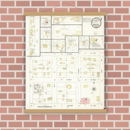 Old map wall art mockup — magnetic wood frame on brick wall — Sanborn Fire Insurance Map from Forest City, Winnebago County, Iowa (1901) â€” Complete Set