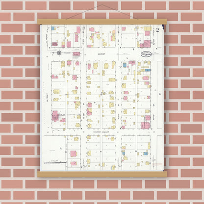 Old map wall art mockup — magnetic wood frame on brick wall — Sanborn Fire Insurance Map from Hermann, Gasconade County, Missouri (1917), Sheet #0002