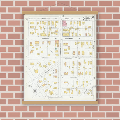 Old map wall art mockup — magnetic wood frame on brick wall — Sanborn Fire Insurance Map from Neenah, Winnebago County, Wisconsin (1900), Sheet #0006