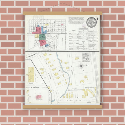Old map wall art mockup — magnetic wood frame on brick wall — Sanborn Fire Insurance Map from Downers Grove, Dupage County, Illinois (1909) - Complete Map Set