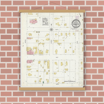 Old map wall art mockup — magnetic wood frame on brick wall — Sanborn Fire Insurance Map from Augusta, Hancock County, Illinois (1906) - Complete Map Set