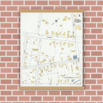 Old map wall art mockup — magnetic wood frame on brick wall — Sanborn Fire Insurance Map from Holliston, Middlesex County, Massachusetts (1919), Sheet #0005