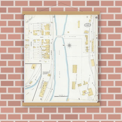 Old map wall art mockup — magnetic wood frame on brick wall — Sanborn Fire Insurance Map from Cloquet, Carlton County, Minnesota (1905), Sheet #0006