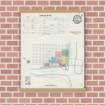 Old map wall art mockup — magnetic wood frame on brick wall — Sanborn Fire Insurance Map from Northumberland, Northumberland County, Pennsylvania (1890), Sheet #0001