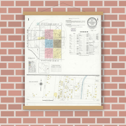 Old map wall art mockup — magnetic wood frame on brick wall — Sanborn Fire Insurance Map from Pasadena, Harris County, Texas (1940) - Complete Map Set
