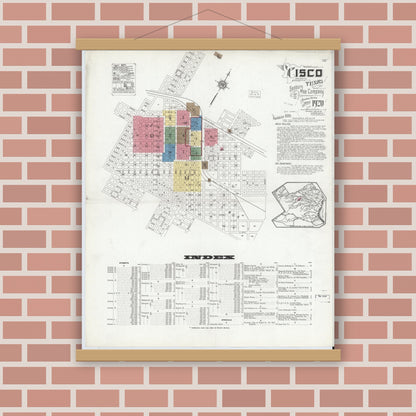 Old map wall art mockup — magnetic wood frame on brick wall — Sanborn Fire Insurance Map from Cisco, Eastland County, Texas (1920) - Complete Map Set