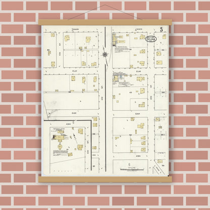 Old map wall art mockup — magnetic wood frame on brick wall — Sanborn Fire Insurance Map from Celina, Collin County, Texas (1920), Sheet #0005