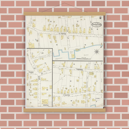 Old map wall art mockup — magnetic wood frame on brick wall — Sanborn Fire Insurance Map from Edgartown, Dukes County, Massachusetts (1887), Sheet #0002